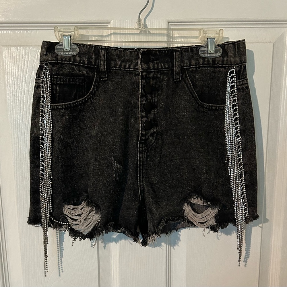 Savannah Jane cotton blend rhinestone fringe shorts size Small